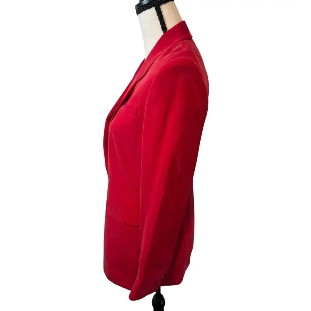 Vintage Chaus‎ Tomato Red 100% Silk Cinch Waist Blazer Medium 90s Office Siren